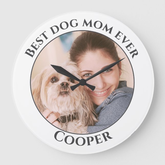 Simple Best Dog Mum Ever Custom Pet Photo Name Large Clock (Front)