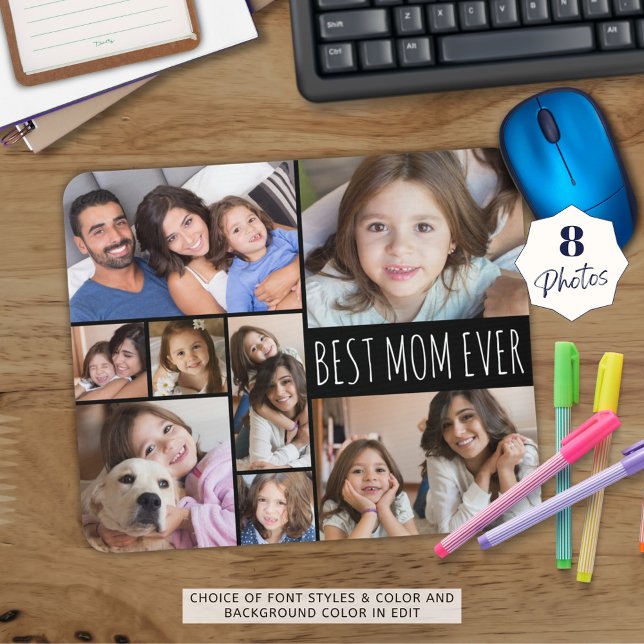 Simple BEST MOM EVER 8 Photo Collage Custom Mouse Pad (Creator Uploaded)