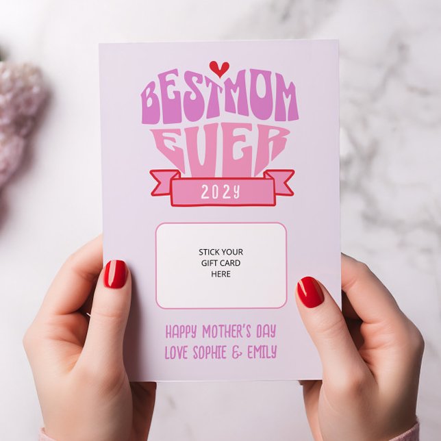 Simple Best Mum Ever Retro Pastel Gift Card Holder (Best Mom Ever Mother's Day gift card holder)