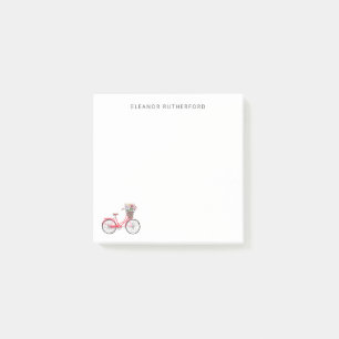 Simple Bicycle with Flowers Personalised Cyclist Post-it Notes