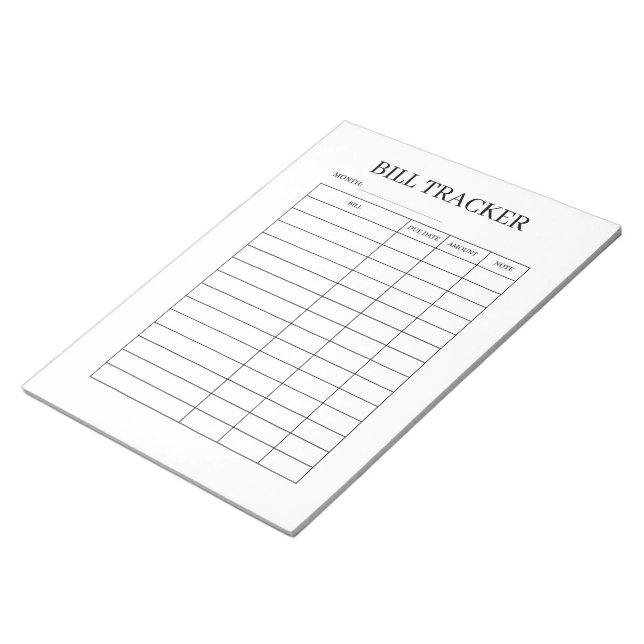 Simple Bill Payment Tracker Notepad (Angled)