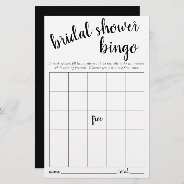 Simple Bingo Card | Black White Baby Shower Game (Front/Back)