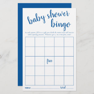 Simple Bingo Card Classic Blue Baby Shower Game