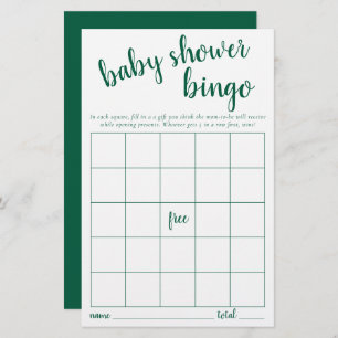 Simple Bingo Card   Neon Green Baby Shower Game