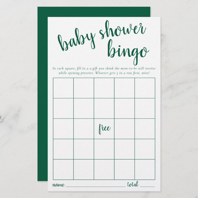 Simple Bingo Card | Neon Green Baby Shower Game (Front/Back)