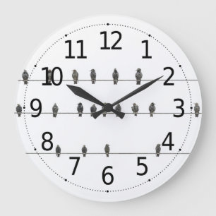 Simple Birds on the Wires Hand-Drawn Illustration Large Clock