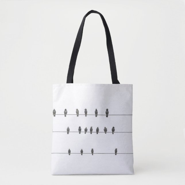 Simple Birds on the Wires Hand-Drawn Illustration Tote Bag (Front)