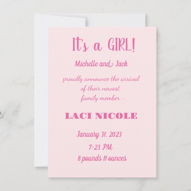 Simple BIRTH ANNOUNCEMENT (Front)