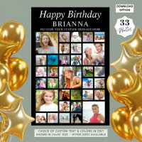 Simple Birthday 33 Photo Collage Custom Text Colou