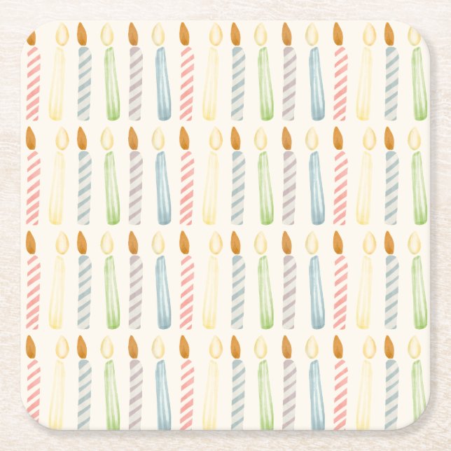 Simple Birthday Candles Party Square Paper Coaster (Front)