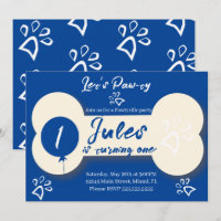 Simple Birthday Dog Bone Paw-ty Party Blue