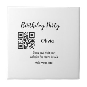 Simple birthday party website barcode QR add name Ceramic Tile
