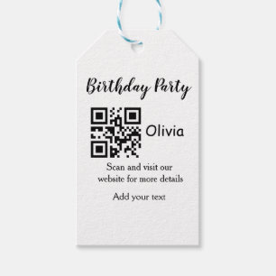 Simple birthday party website barcode QR add name Gift Tags