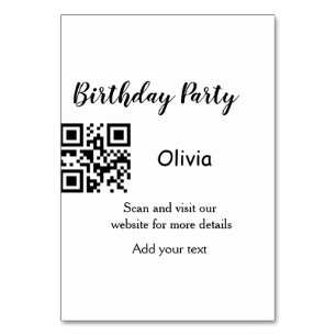 Simple birthday party website barcode QR add name  Table Number