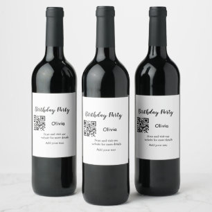 Simple birthday party website barcode QR add name  Wine Label