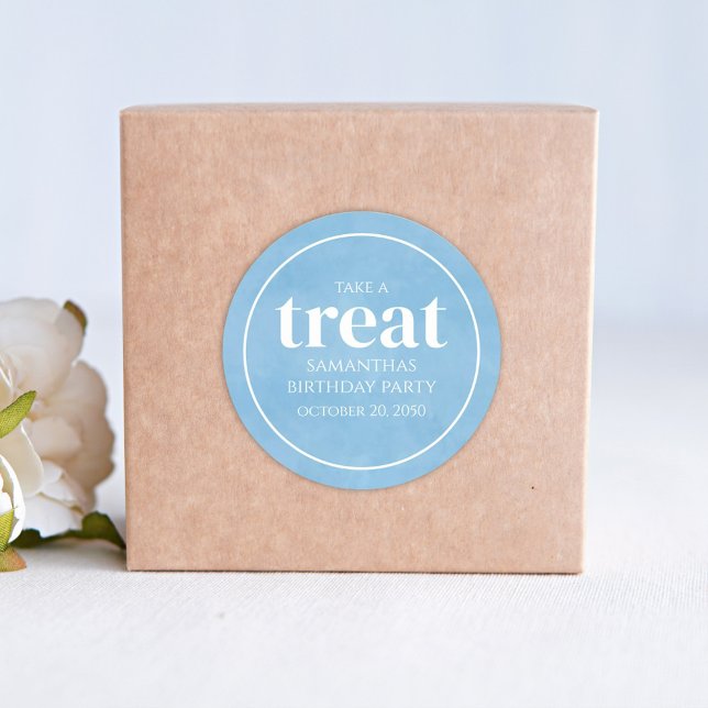 Simple Birthday Treat Favour Modern Ocean Blue Classic Round Sticker (Creator Uploaded)