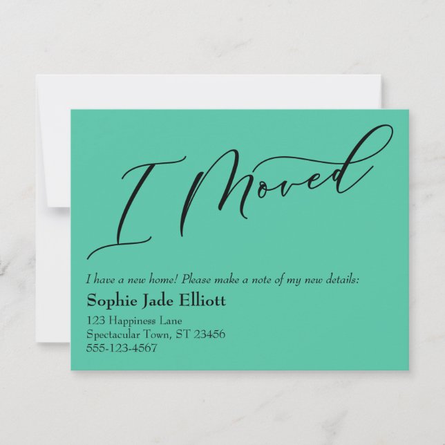 Simple Biscay Green I Moved New Address Card (Front)