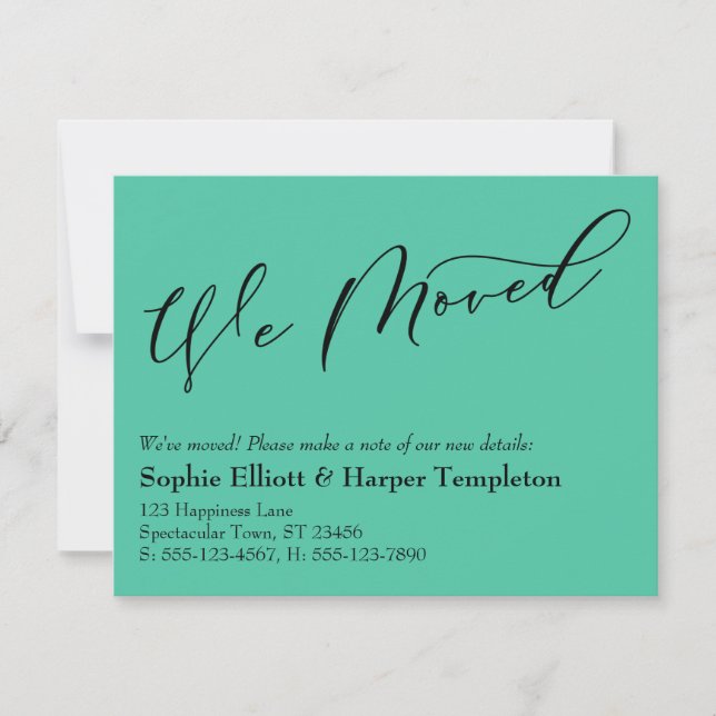 Simple Biscay Green We Moved New Address Card (Front)
