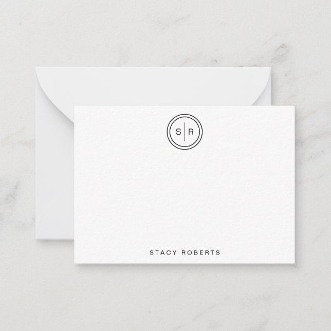 Simple Black 2 Initial Circle Monogrammed Card (Front)