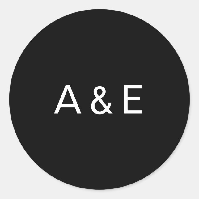 Simple Black Ampersand Monogram Wedding Classic Round Sticker (Front)