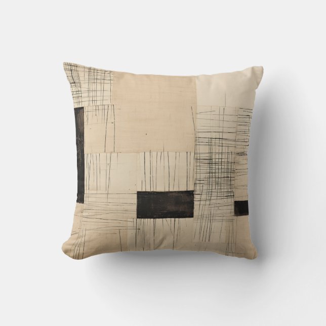 Simple Black and Beige Japandi Cushion (Front)
