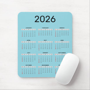 Simple black and blue 2026 Calendar  Mouse Pad