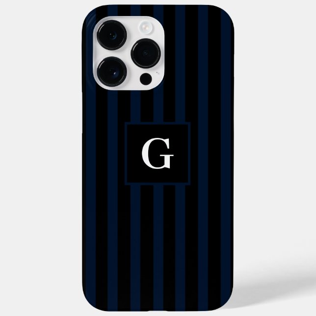 Simple black and Dark Blue Stripes Single Initial Case-Mate iPhone Case (Back)