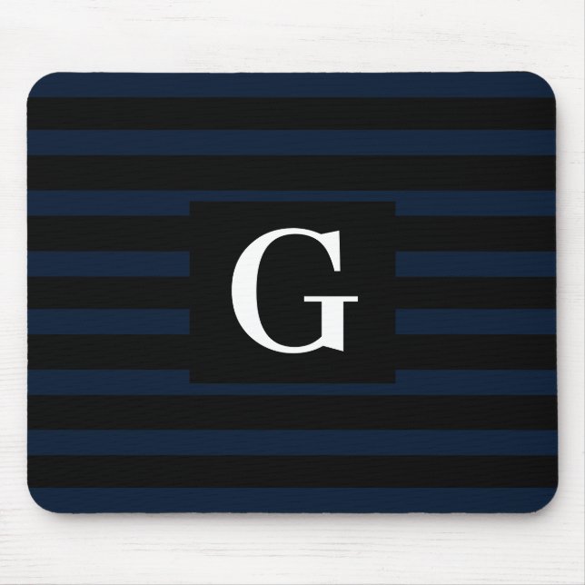 Simple black and Dark Blue Stripes Single Initial Mouse Pad (Front)