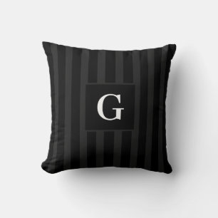 Simple black and Dark Grey Stripes Single Initial Cushion