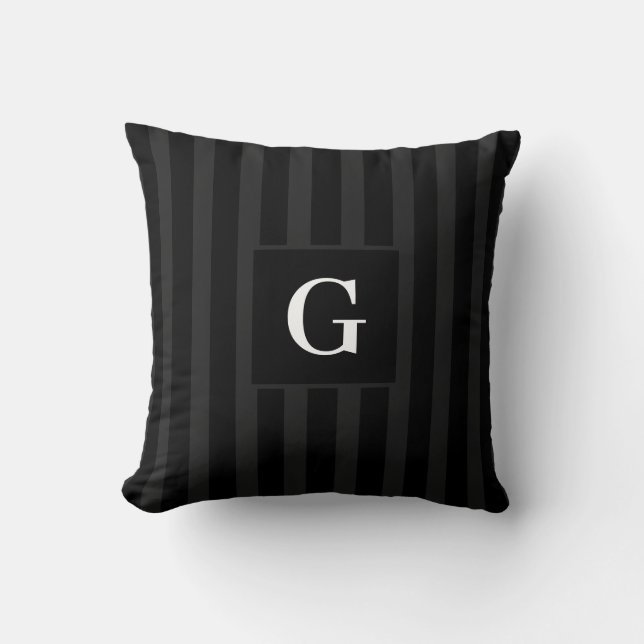 Simple black and Dark Grey Stripes Single Initial Cushion (Front)