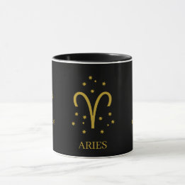 Simple Black and Gold  Aries Zodiac Coffee Mug