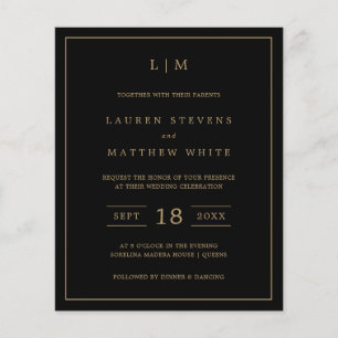 Simple Black and Gold Budget Wedding Invite