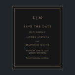 Simple Black and Gold Budget Wedding Save the Date<br><div class="desc">Simple black and gold budget save the date featuring a modern yet elegant design with your two letter monogram at the top and your wedding details surrounded by a thin border.  A chic and stylish design that is great for a minimalist couple.</div>