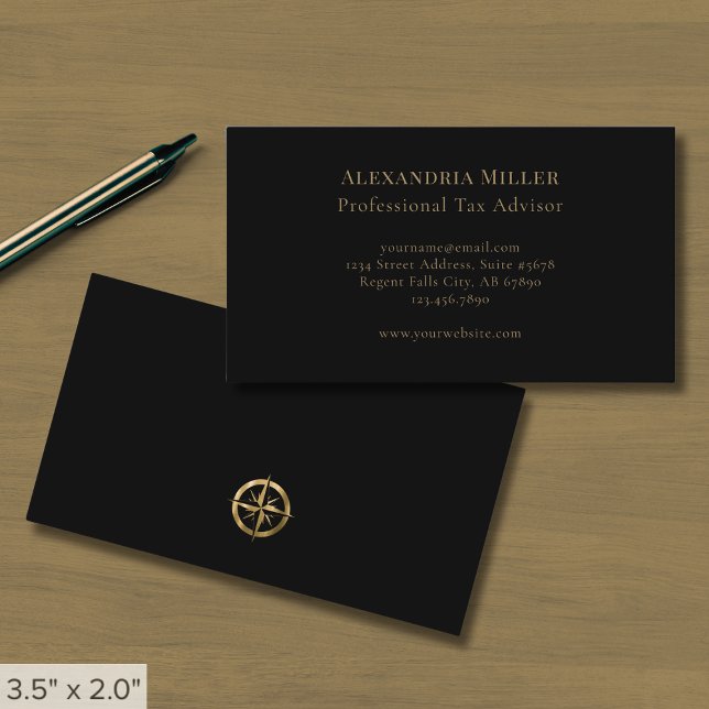 Simple Black and Gold Compass Business Card (Creator Uploaded)