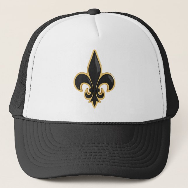 Simple Black and Gold Fleur de Lis Trucker Hat (Front)