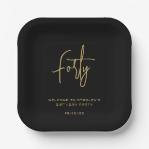Simple Black and Gold Forty Birthday Party Paper Plate