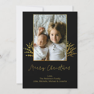 Simple Black and Gold Merry Christmas Photo Holiday Card