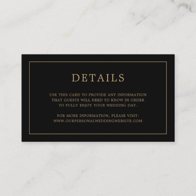 Simple Black and Gold Monogram Elegant Wedding Enclosure Card (Front)