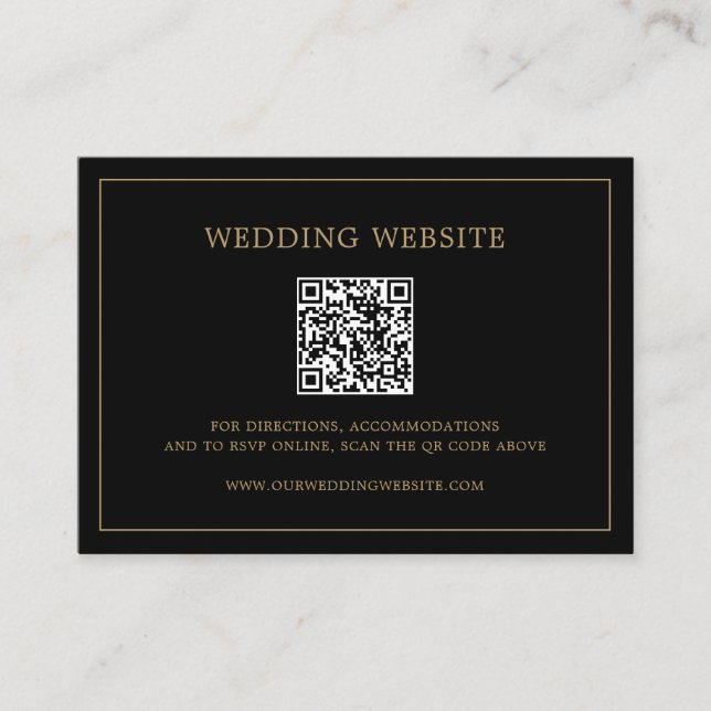 Simple Black and Gold Monogram Elegant Wedding Enclosure Card (Front)