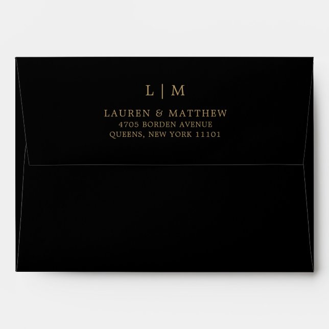 Simple Black and Gold Monogram Elegant Wedding Envelope (Back (Top Flap))
