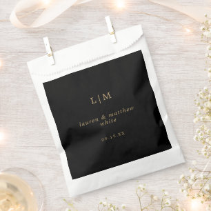 Simple Black and Gold Monogram Elegant Wedding Favour Bag