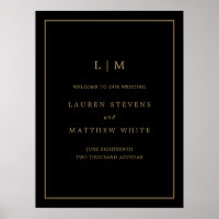 Simple Black and Gold Monogram Elegant Wedding