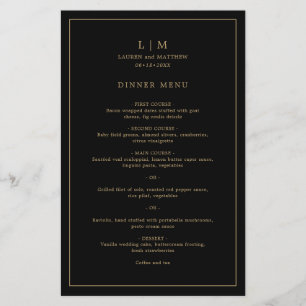 Simple Black and Gold Monogram Wedding Menu