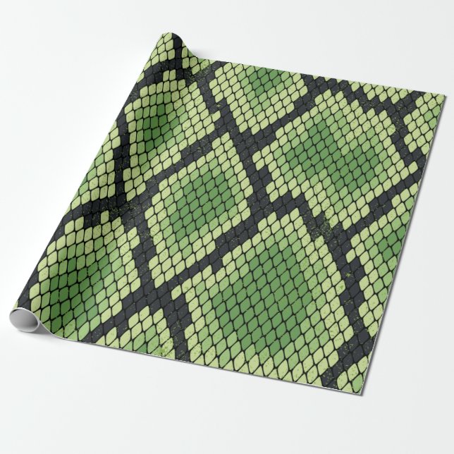simple black and green snake scale pattern wrapping paper (Unrolled)