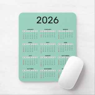 Simple black and light teal 2026 Calendar Mouse Pad