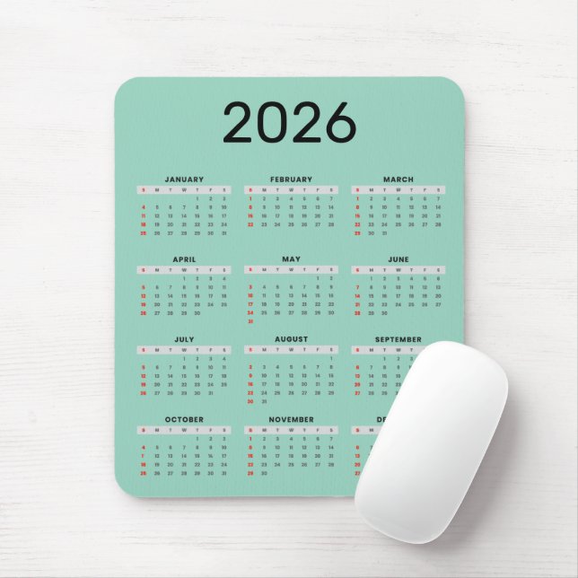 Simple black and light teal 2026 Calendar  Mouse Pad (With Mouse)