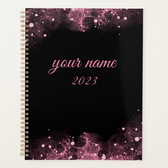 Simple black and pink customised planner (Front)