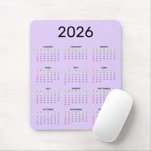 Simple black and purple 2026 Calendar Mouse Pad