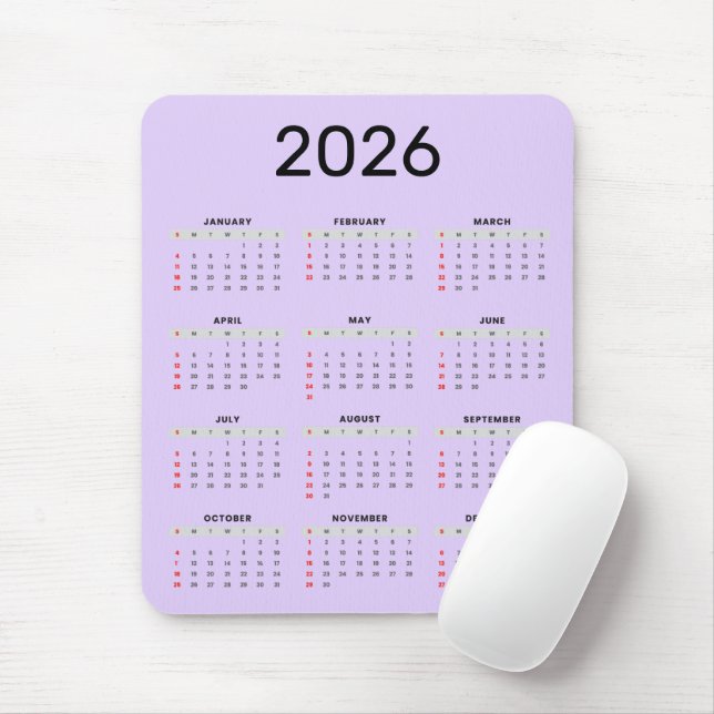 Simple black and purple 2026 Calendar  Mouse Pad (With Mouse)