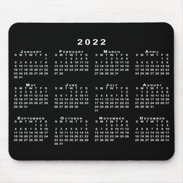 Simple Black and White 2022 Calendar Mouse Pad (Front)
